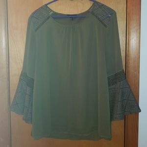 Dark Olive/Army Green Flared 3/4 Sleeve Blouse